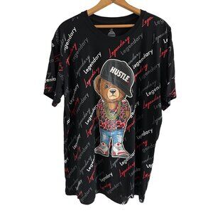 LEGENDARY Jordan 23 Tee Hustle Bear Gold Chain Black Red Short Sleeve Size XL